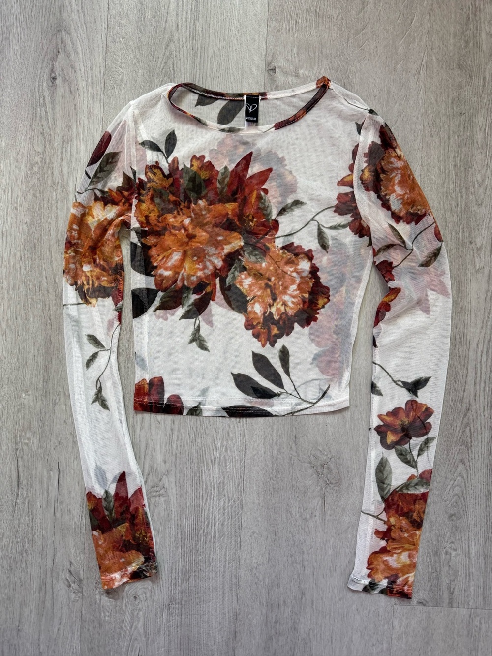 Floral Mesh Long-Sleeve Top